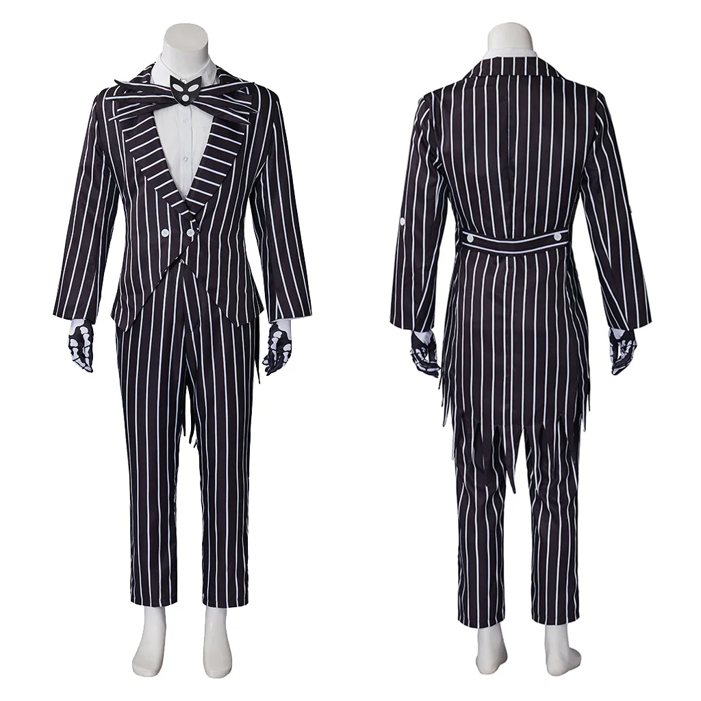 

Adult Men Christmas Jack Costume Outfits Jack Gothic Steampunk Tuxedo Black And White Striped Uniform Set Halloween Party Suit