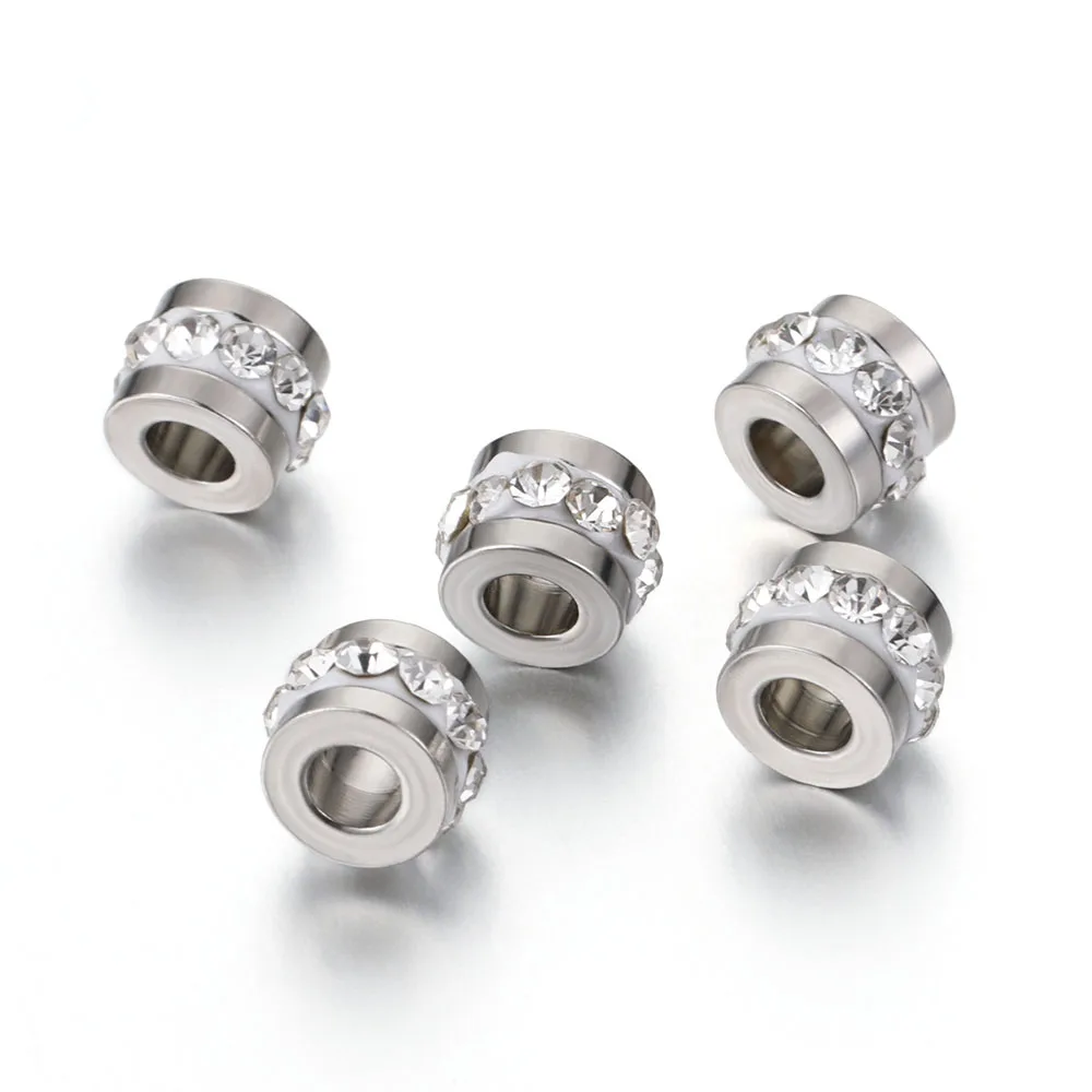 10pcs Gold Color Stainless Steel Rhinestone Beads 5x7mm Spacer Loose Bead Charm for DIY Jewelry Making Bracelet Necklace Finding