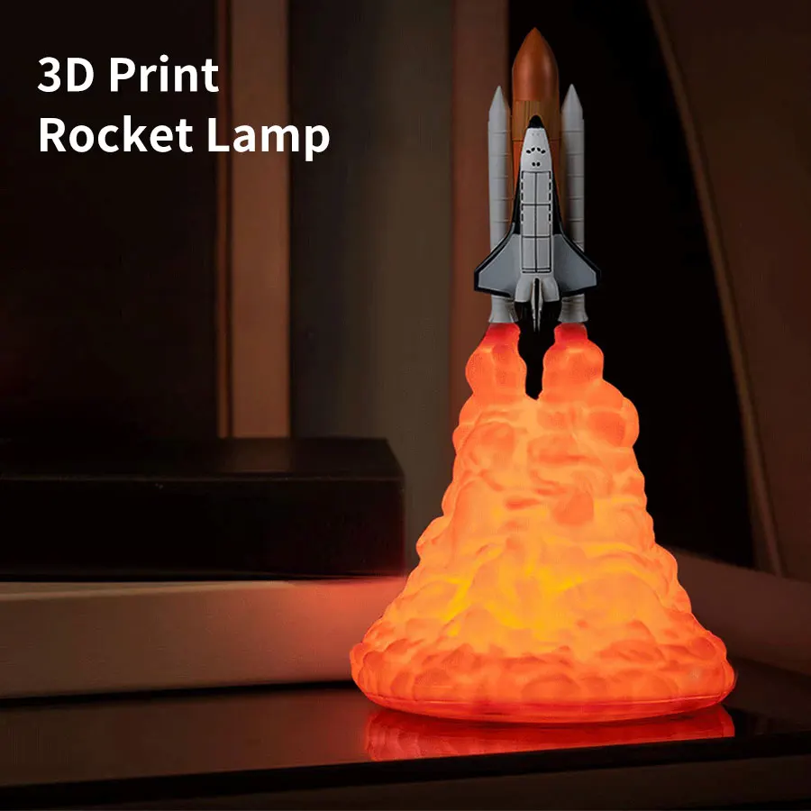 USB Rechargeable Space Shuttle Rocket Table Lamp 3D Print Night Lamp Ambient Light Room Bedside Desktop Decor Children Gift