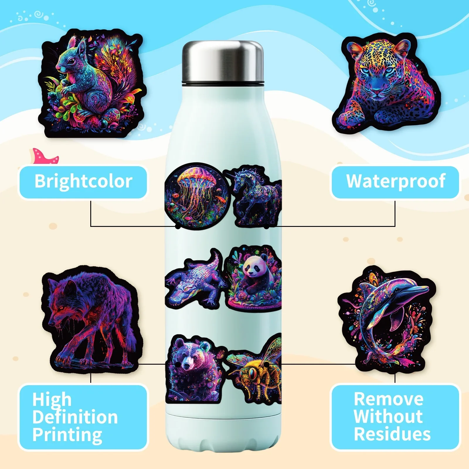 10/50 pçs legal gótico escuro colorido animal graffiti adesivos estéticos portátil guitarra viagem bagagem skate crianças brinquedo adesivo