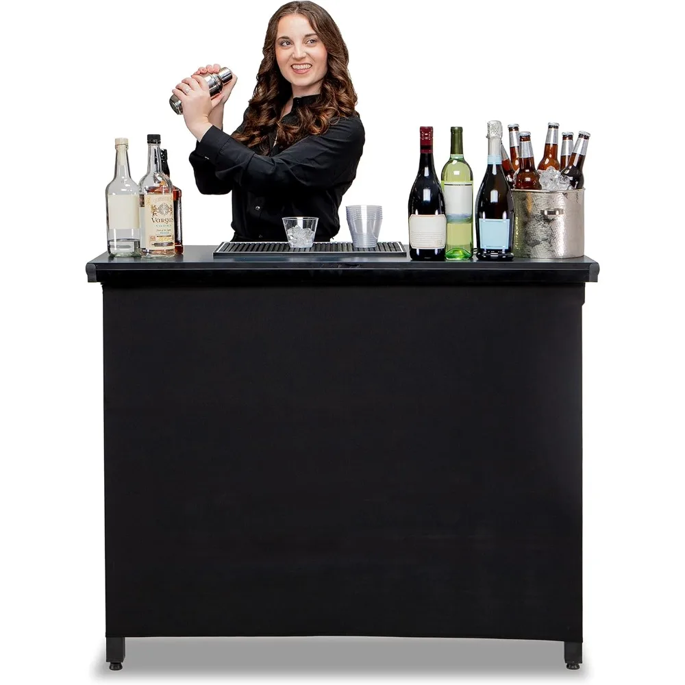 Commercial Grade Portable Bar Table - Mobile Bartender Station for Events - Includes Black Skirt and Carry Case