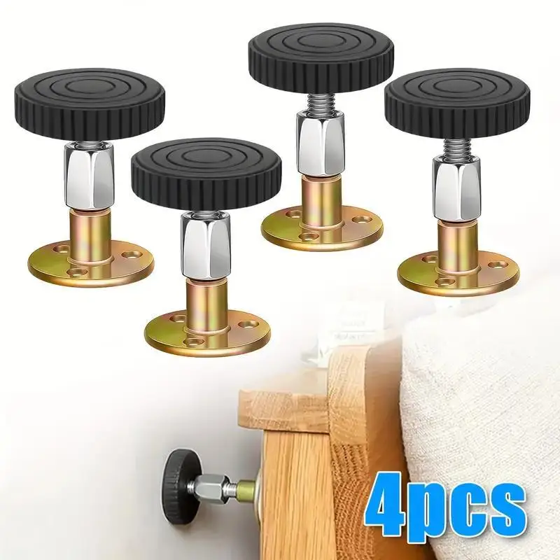 4-Pack Adjustable Metal Furniture Leg Pads, Self-Adhesive Telescopic Support Wall Stabilizers, Anti-Tremble Bed Frame Stopper