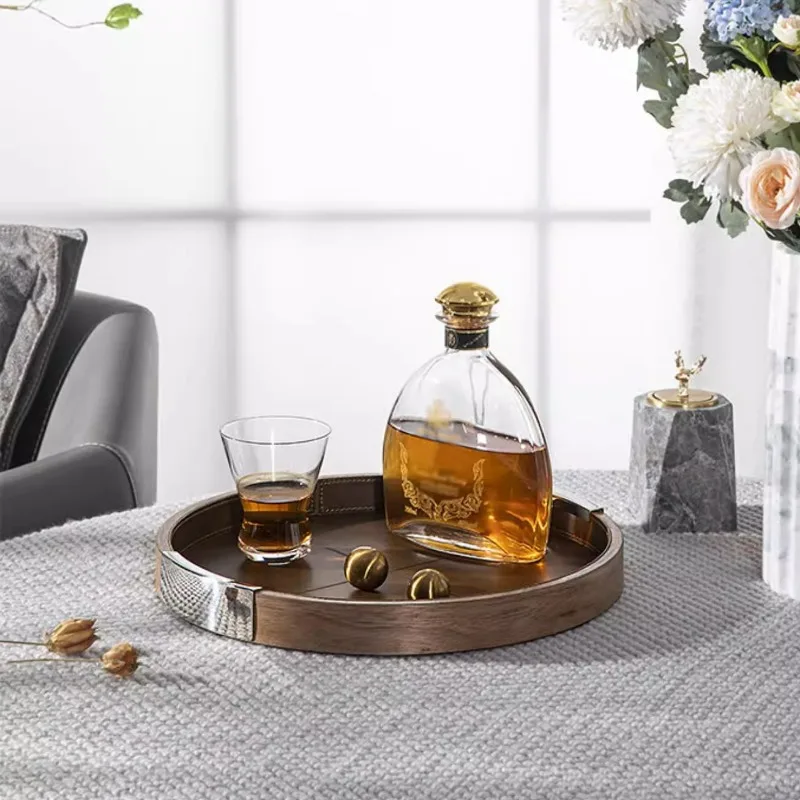 Nordic Leather Tray Round Storage Trays Table Top Dessert Fruit Provide Tray Coffee Table Aesthetic Simple Organizer Trays