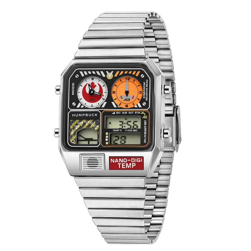 ساعة يد HUMPBUCK DIGITEMP كاجوال مقاومة للماء موديل رياضي مع ضوء LED وكرونوغراف ثانية 1/1000