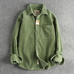 Washed Long Sleeve Cotton Shirt Men's American Khaki Trendy Single Pocket Shirt Jacket Youthful Style Warm Thickened Autumn W...