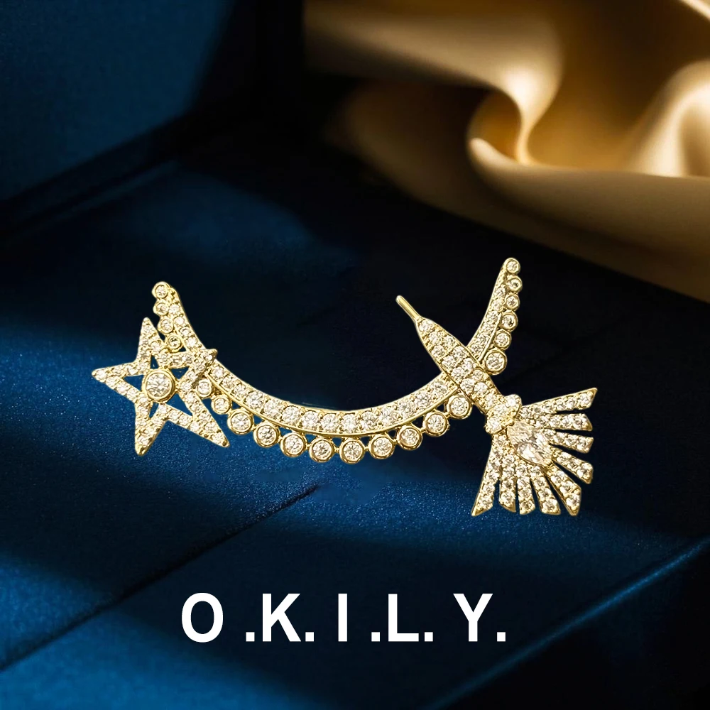 Exquisite High-end Super Shining Star and Moon Brooches Women's Clothing Suit Pins Accessories Zircon Hummingbird Smile Broche