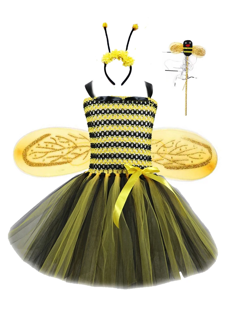 Honeybee Kids Dresses for Girls Summer Fairy Dress Cosplay Halloweeen Costumes for Kids Baby Girl Clothes Toddler Bee Outfit