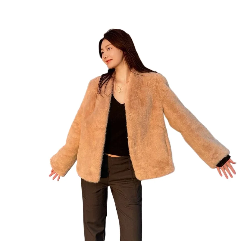 

Women's Clothing Fur Imitation Mink Leather Jacket Temperament Short Fur Integrated Coating Cold Protection College Wind Coat