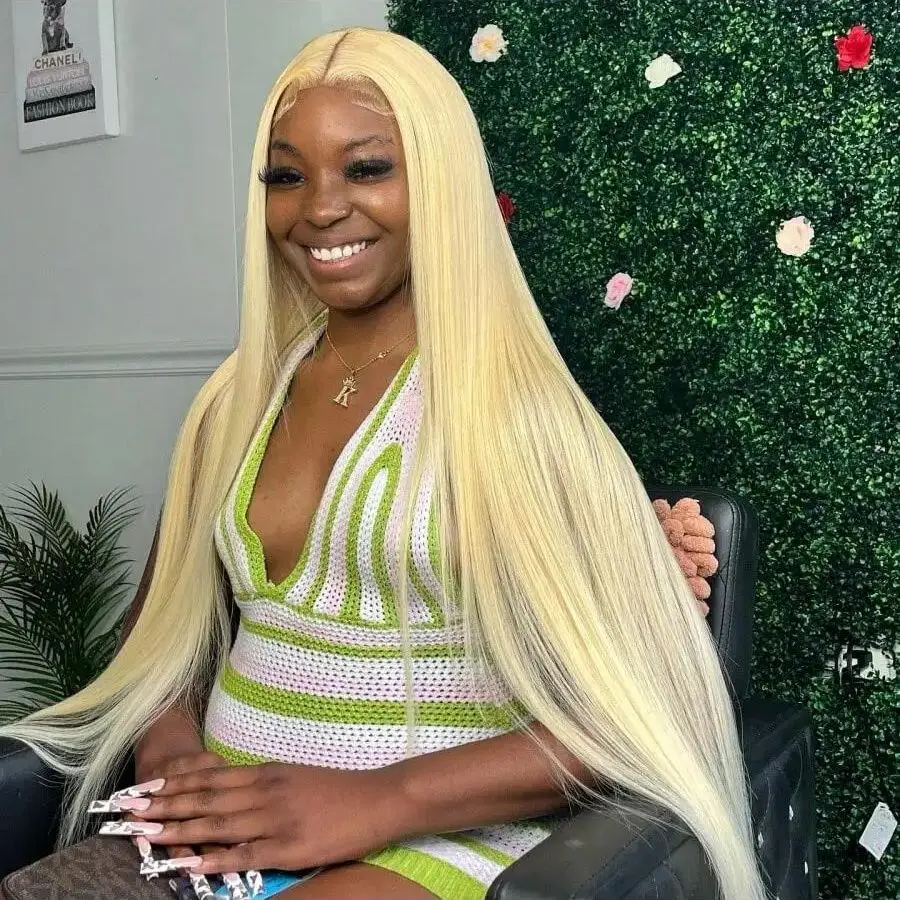 200% 613 cabello humano liso de hueso rubio miel 13x4 HD pelucas frontales de encaje transparente 34 pulgadas brasileño prearrancado con pelo de bebé