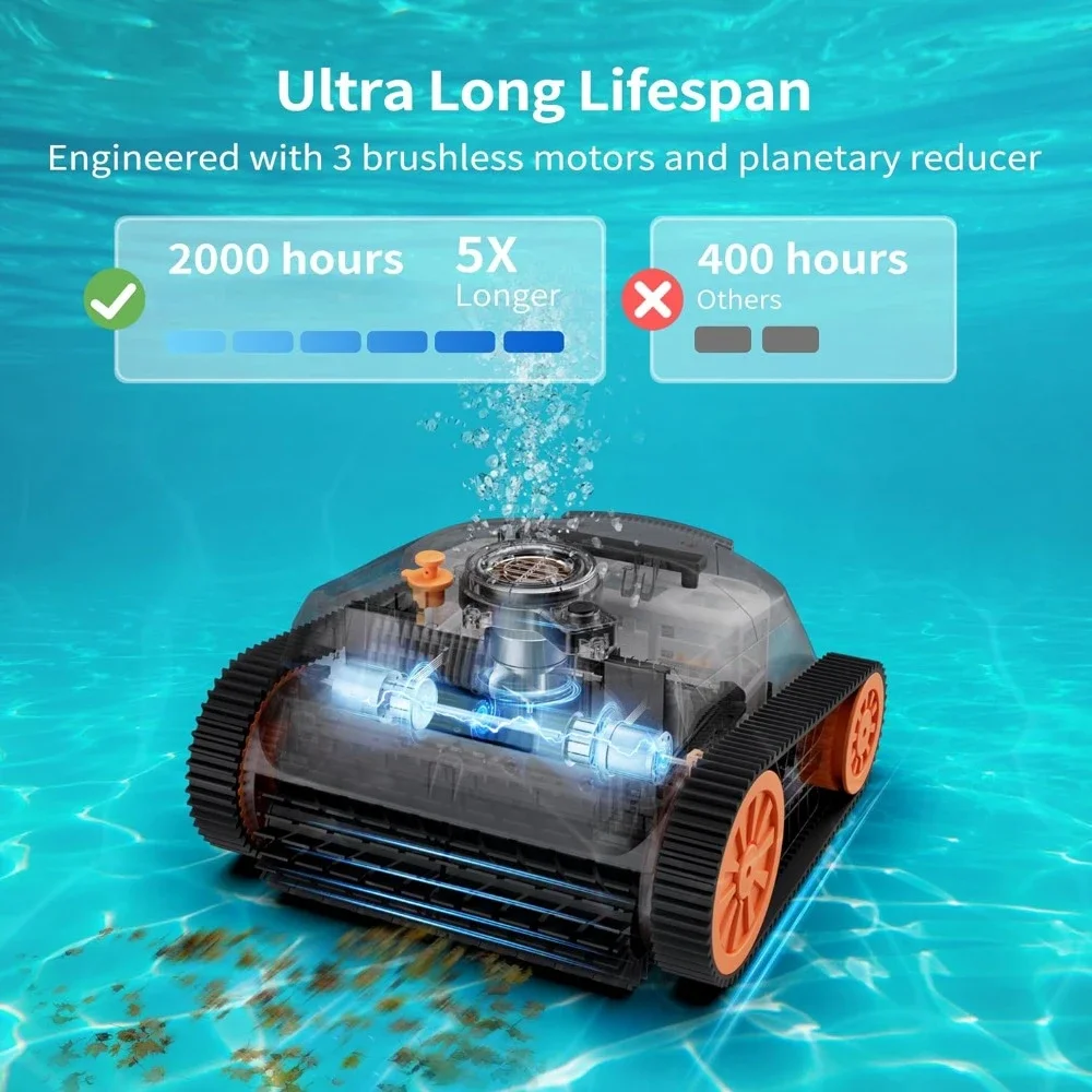 Parede Escalada Robot Pool Vacuum com Motores Brushless, Navegação Inteligente para Piscinas Inground, 180Mins Runtime