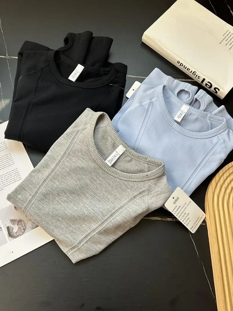 Lu Home Fitness Series Seamless Long Sleeve Women's T-shirt Quick Dry Sport Yoga Wear Spring Autumn Style round Neck Top
