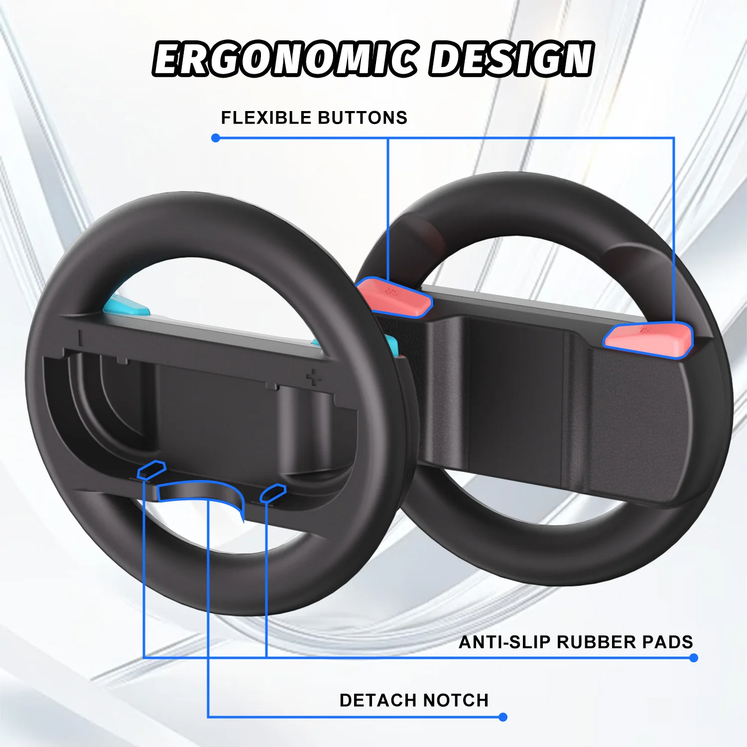 RGEEK 2 قطعة عجلة القيادة لنينتندو سويتش 2 Joy Con تحكم Joycon 2 عجلة سباق قبضة اليد لماريو كارت 8 ديلوكس