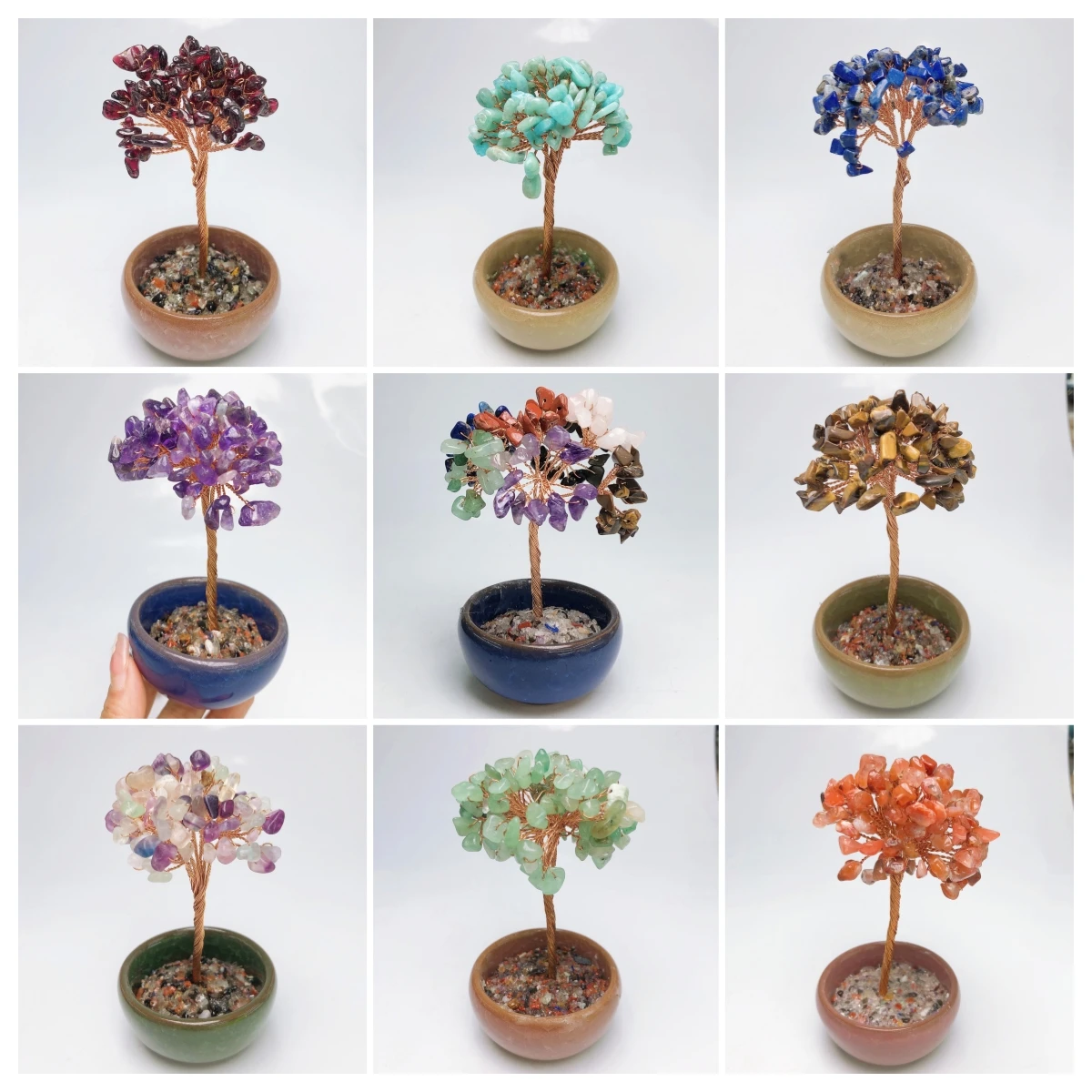 Natural Cristal Lucky Tree, Ametista Cascalho, Tigela Pedra Decoração, Mineral, Reiki Cura Ornamentos, Presente para Lembrança, 4,5