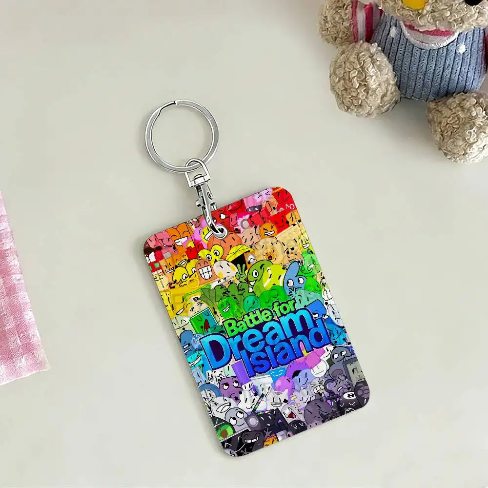 Cartoon B-Battle For D-Dream Island Card Holder for Home Use Bank Credit Card Protective Sleeve Student ID Key Chain Cover