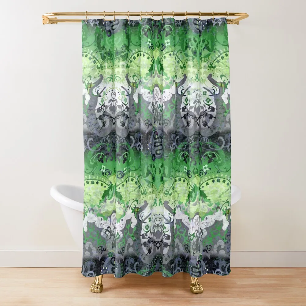 

Aromantic Dragon Damask -- Aromantic Pride Flag Colors Shower Curtain Waterproof Fabric Bathroom Bathroom And Shower Curtain