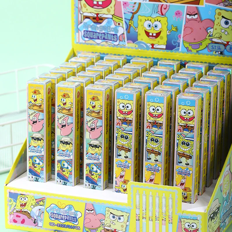 18/36pcs Blind box SpongeBob SquarePants Press Pen Kawaii Stationery Student Learn Tool 0.5 Black School Supply Gift Wholesale