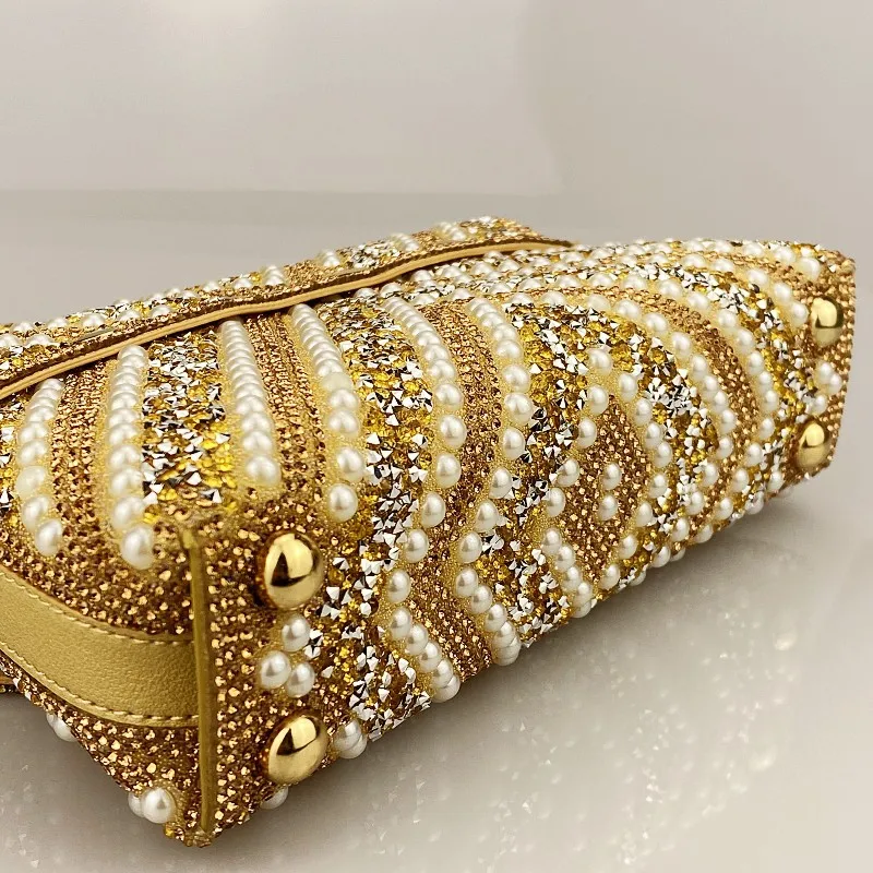 JIOMAY Exquisite Gold Purse Luxury Designer Handbags High Quality 2024 Triangle Designer Pearl Bag Color Contrast Evening Bags