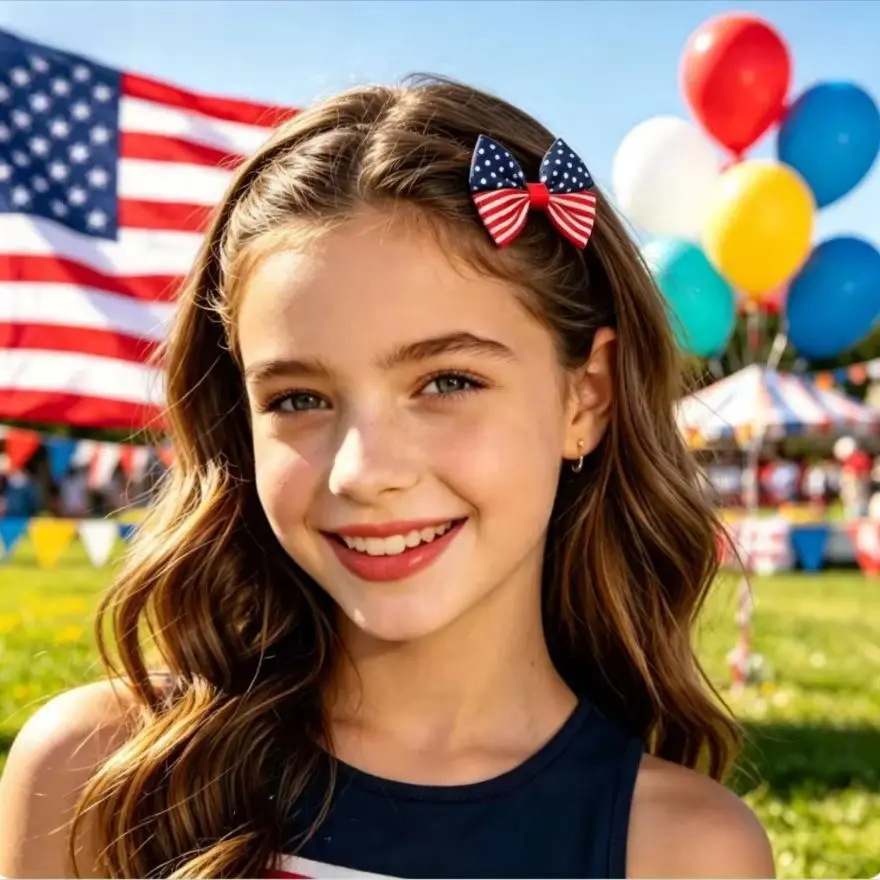 

4 Styles USA Flag Hair Bow Clips Red White Blue Ribbon Bows Barrettes For Baby Girls Toddler Independence Day Hair Accessories