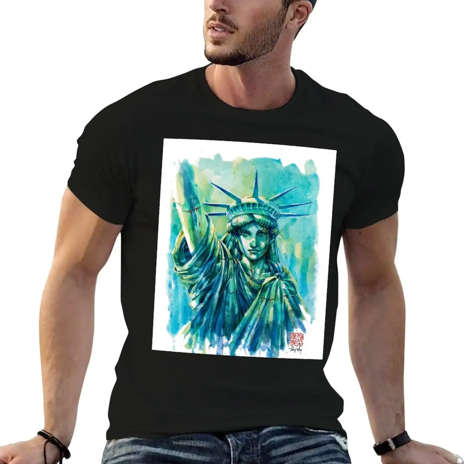 Lady Liberty Resolute Original Watercolor T-Shirt vintage graphic tee plus size tops tshirts personalised Men's clothing