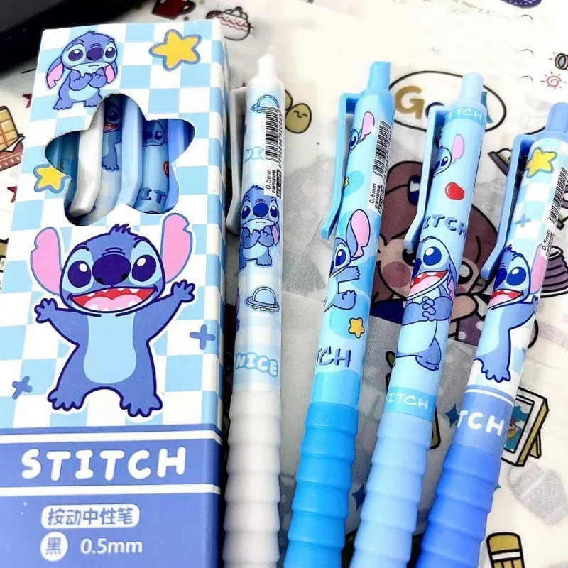 4pcs/box Kawaii Disney Stitch Press Gel Pens For Writing Cartoon 0.5mm Black Ink Neutral Pen Office School Supplies