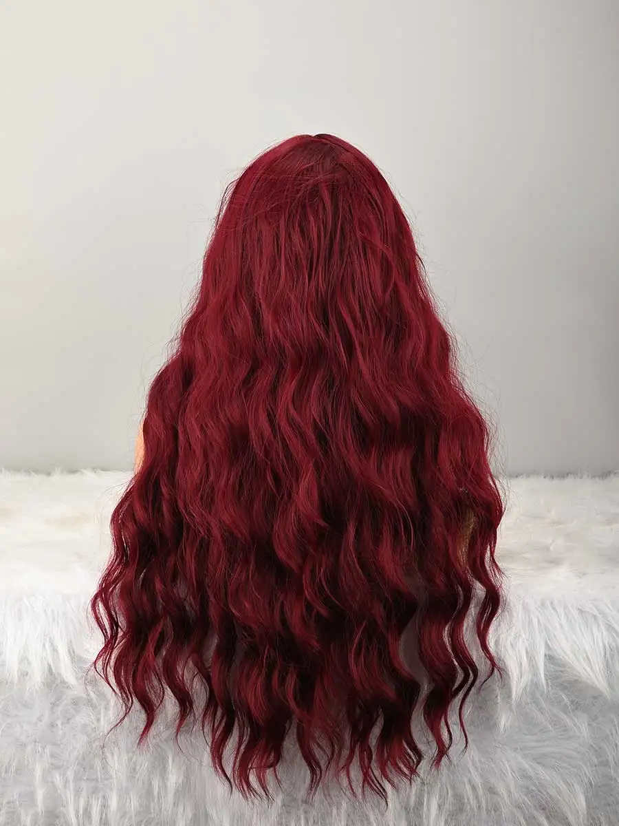 Burgundy Wig With Bangs For Women Long Burgundy Wavy Wigs Dark Red Wigs Natural Looking Heat Resistant Synthetic Wig For Daily Party Use image 3
