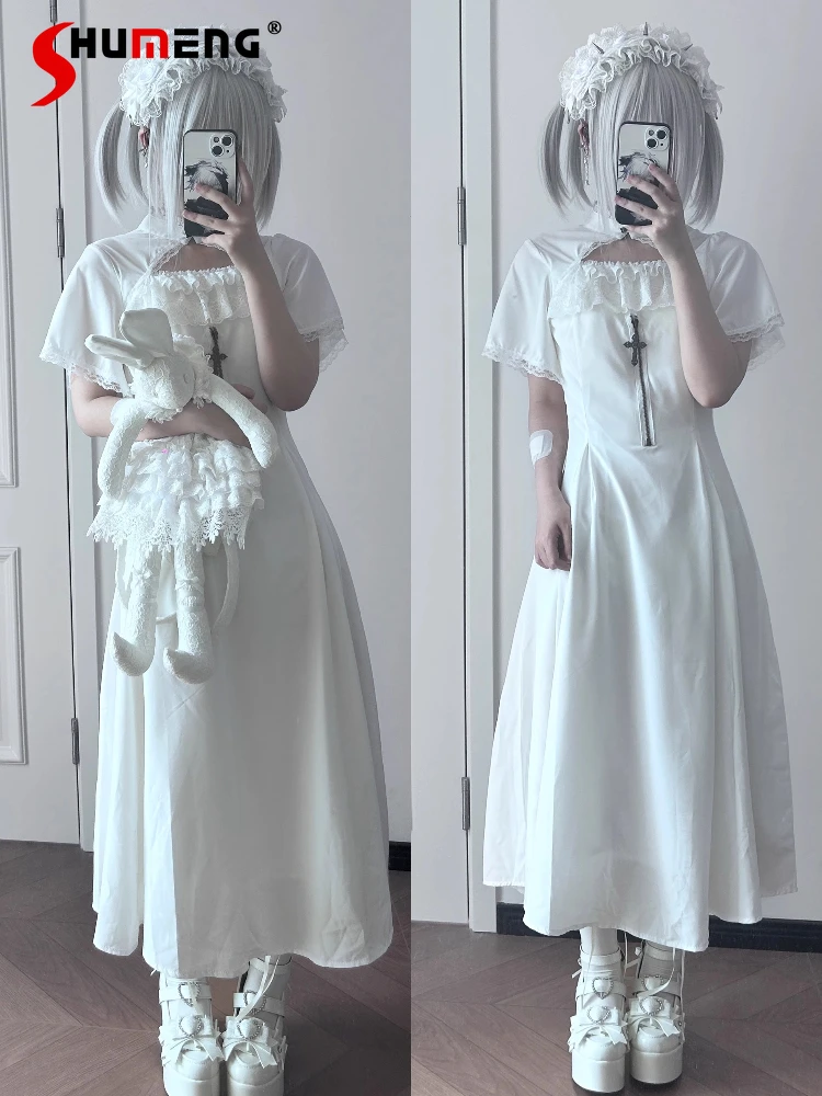 

Subculture Mine Gothic Short-sleeved Lolita Long Dress Summer 2025 Japanese Mine Mass-produced Sweet Elegant Lace Edge Dress Op