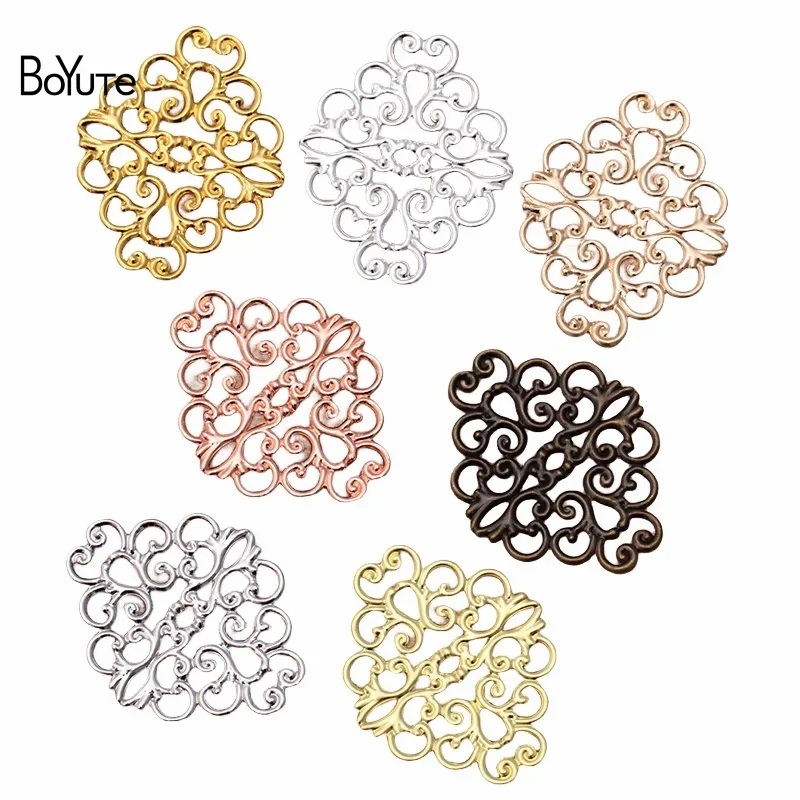 

BoYuTe 50 Pcs 7 Colors 36*30MM Metal Brass Filigree Flower Charms European Style Diy Pendant Charms Jewelry Making Materials