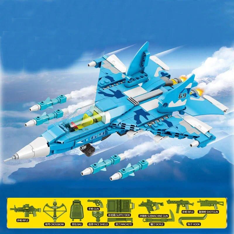 379PCS Military Fighter Aviation Aircraft Su-27 Plane Model USSR Russia WW2 Building Blocks Children Educational Toys DIY Gifts