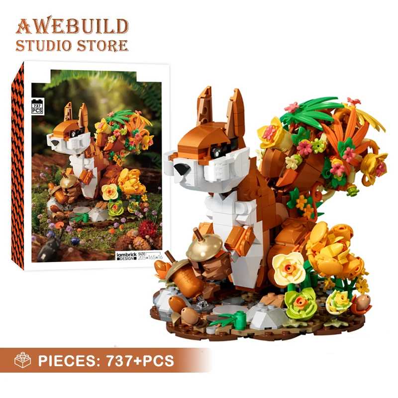 737Pcs Creative Flower Tail Squirrel Building Blocks Cute Chipmunk Puzzle Toys DIY Bouquet Animal MOC Bricks 3D Model Adult Gift