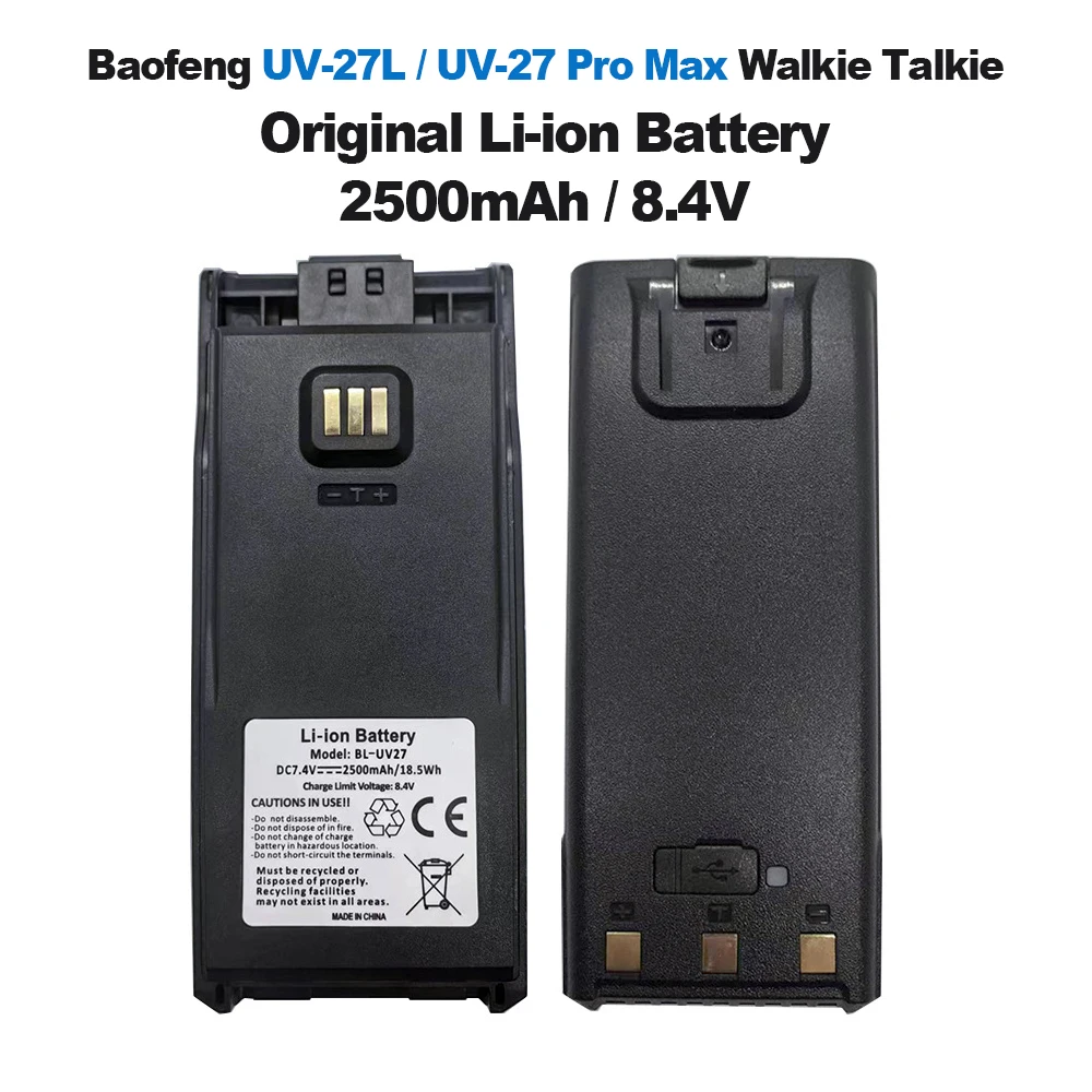 بطارية Baofeng-Walkie Talkie، شحن من النوع C، BF-UV27L، أجهزة راديو ثنائية الاتجاه، بطارية ليثيوم أيون إضافية، 2500 مللي أمبير، BL-UV27، أصلي 100% #5