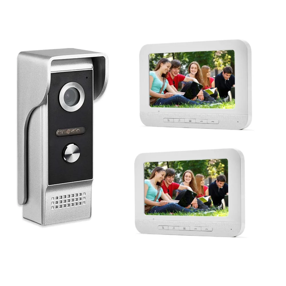 

7"Video Intercom System 1-2 Monitors Option Wired Video Door Phone Doorbell Kit Outdoor IR Camera Door Intercom Kits