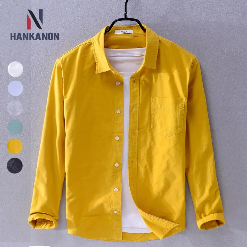 Spring and Autumn Oxford Casual Stand Collar Shirt Men's Cotton All-Matching Comfortable Long Sleeve White Solid Color Shirt