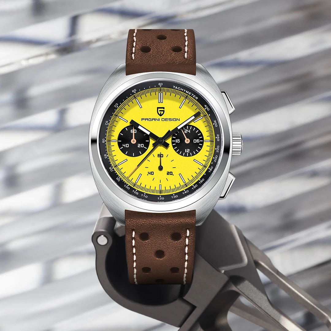 PAGANI DESIGN 2026 New Retro Yellow Quartz Watch For Men Sport Chronograph Sapphire Crystal 100M Waterproof Luminous Wristwatch