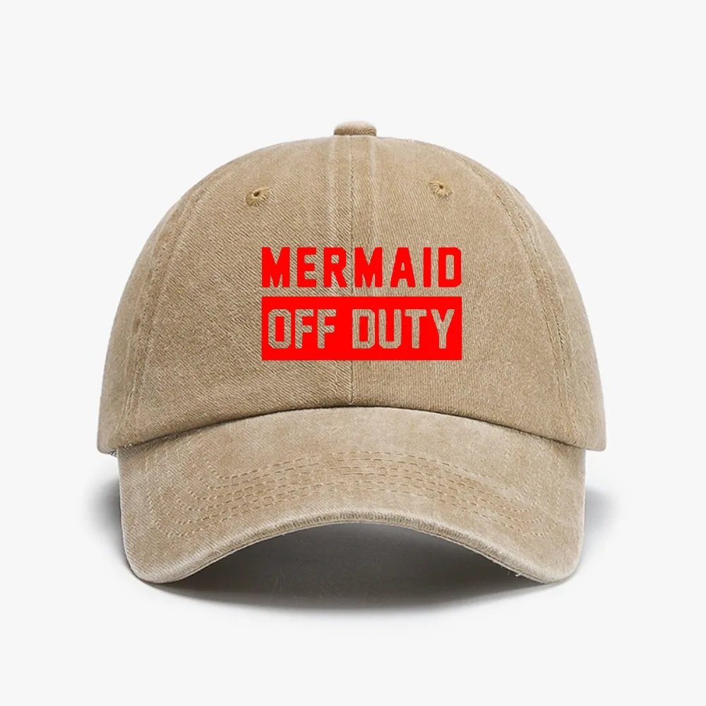 

Mermaid Off Duty Letter Print Baseball Cap fashion Vintage Washed Denim Hat Harajuku Women Aesthetic hip hop caps