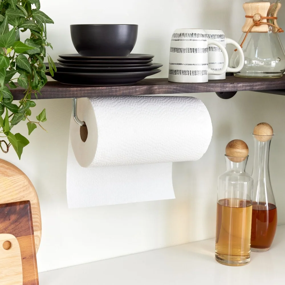 Хромированный держатель для бумажных полотенец, элегантный дизайн, монтируемый кухонный аксессуар, диспенсер для бумажных полотенец, домашний органайзер, прочное современное хранилище