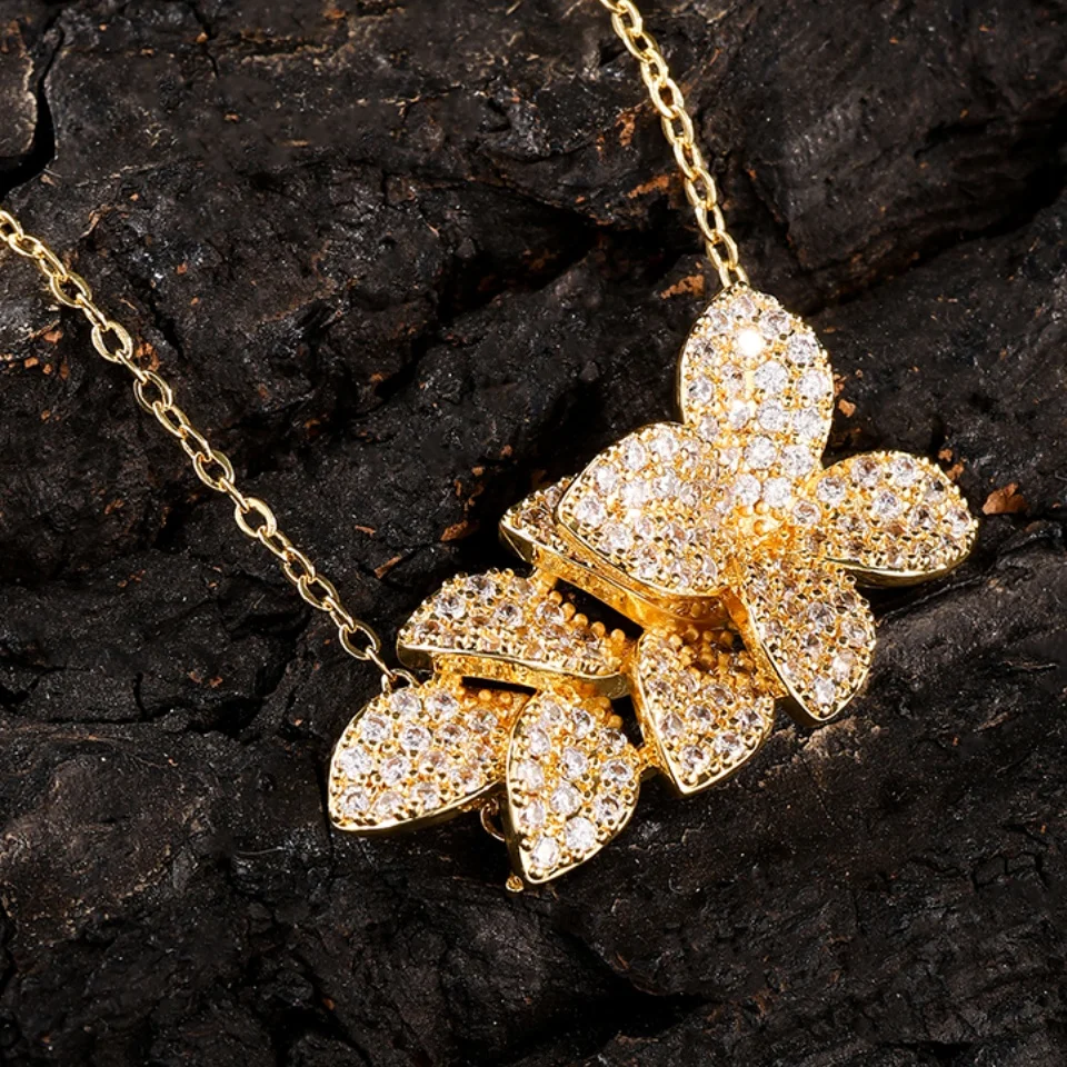 ZAKOL Exquisite Fashion Petal Shape Women's CZ Zircon Pendant Necklace Simple Elegant Shiny Charm Party Jewelry Accessories