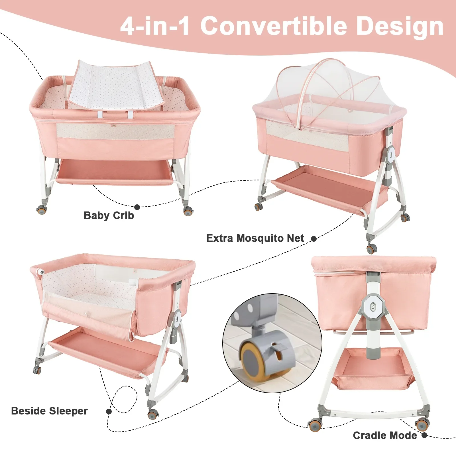 Foldable Adjustable Baby Bassinet 4