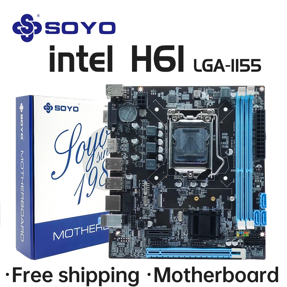 SOYO 마더보드 LGA 1155, 인텔 코어 CPU 2 세대 및 3 세대와 호환, M.2 NVME SDD 컴퓨터 구성 요소 지원, H61