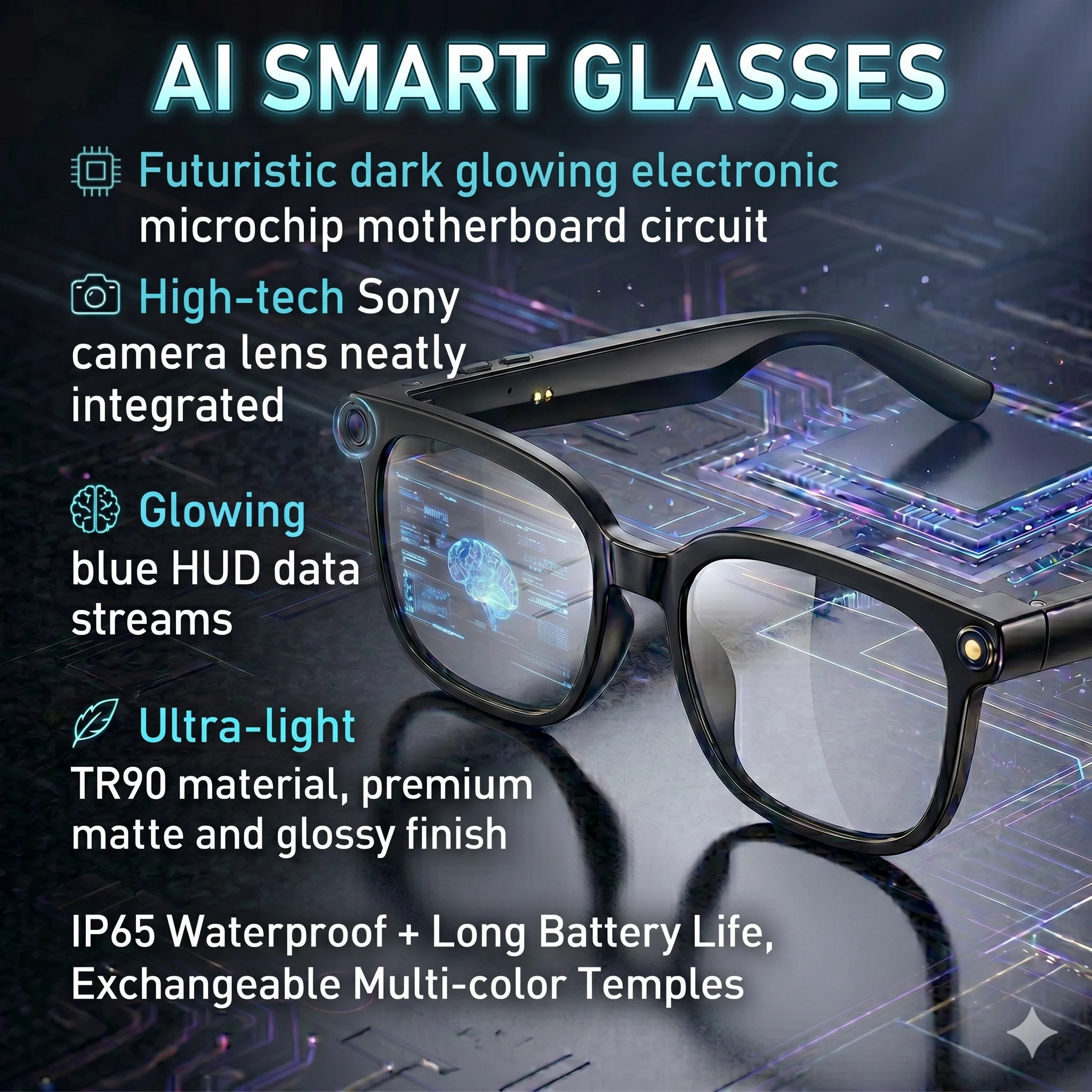 

2026 Smart Glasses AI Translation Glasses Photo Video Recording 800W Pixel Camera WIFI Bluetooth 5.4 Waterproof Smart Sunglasses