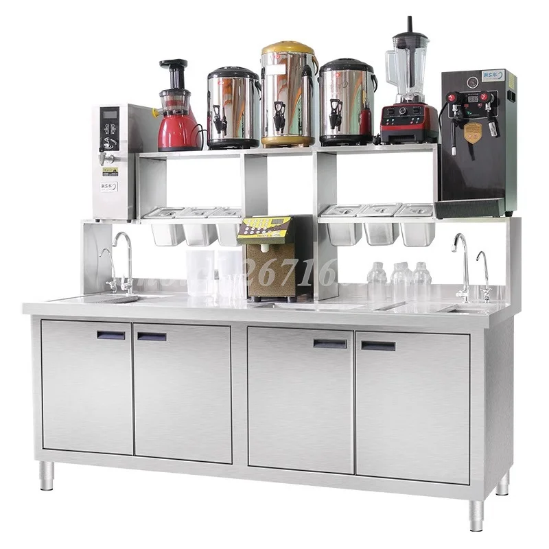 Kitchen Work Table Fridge Refrigeration Equipment Stainless Steel Fridge Workbench Ice Cream Milk Tea Coffee Shop Bar Counter