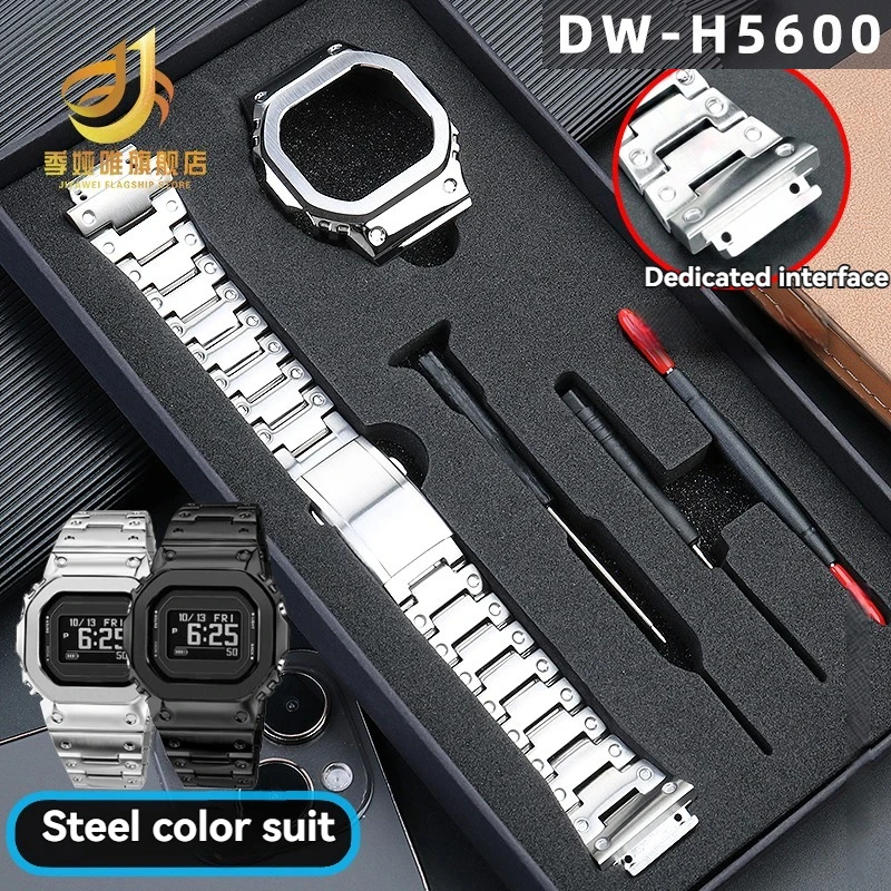 Modified Watch Strap Case kit for Casio DW-H5600 DWH5600 Bluetooth Heart Rate Stainless Steel Case Watch Band Metal Bezel