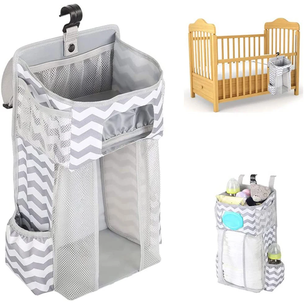 Bebê mudando tabela fralda organizador, Pendurado empilhador de fraldas, Berçário Caddy Organizador para Cribs Playard, Armazenamento Essentials bebê