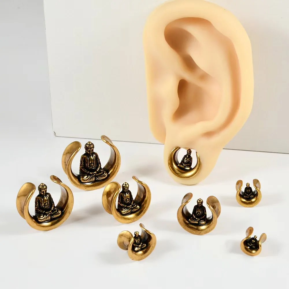 

2PCS Copper Buddha statues U-Shaped Ear Tunnels Plugs Earring Gauges Plugs Expanders Gauges Earring Stretchers Piercing Jewelry