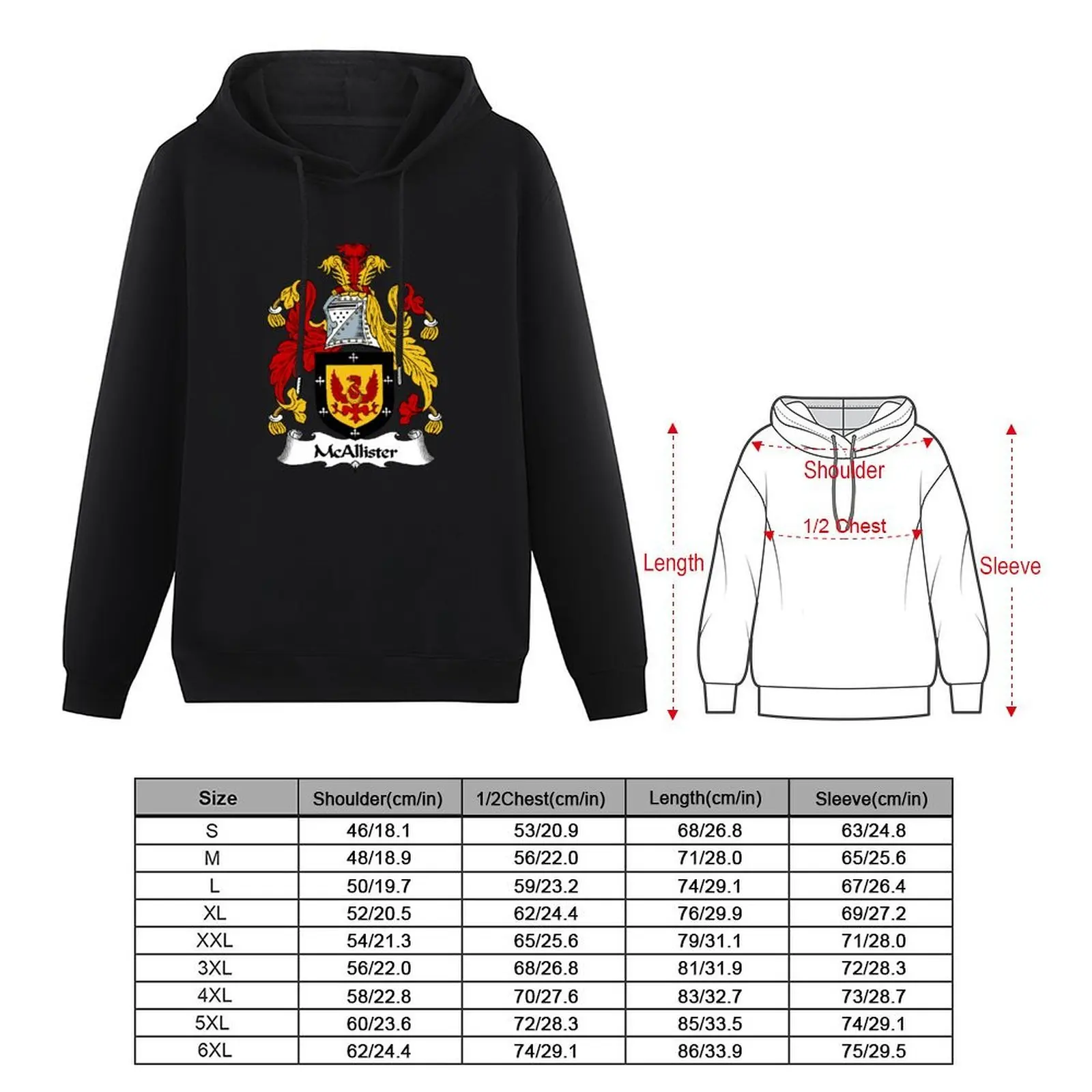 معطف McAllister من الأسلحة / بلوزة بقلنسوة من McAllister Family Crest قميص بقلنسوة ملابس رجالية جديدة في هوديس