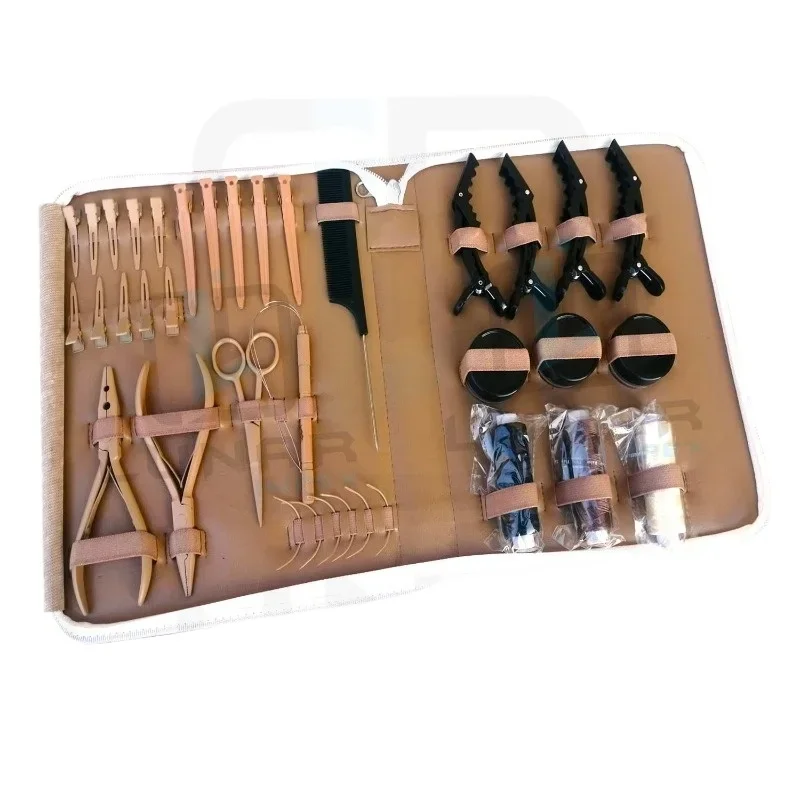 Latest Manufacturing Hair Extension Tools Kit With Customized Accessories In Tan Or Beige Color With Custom Logo Labeling / Hots