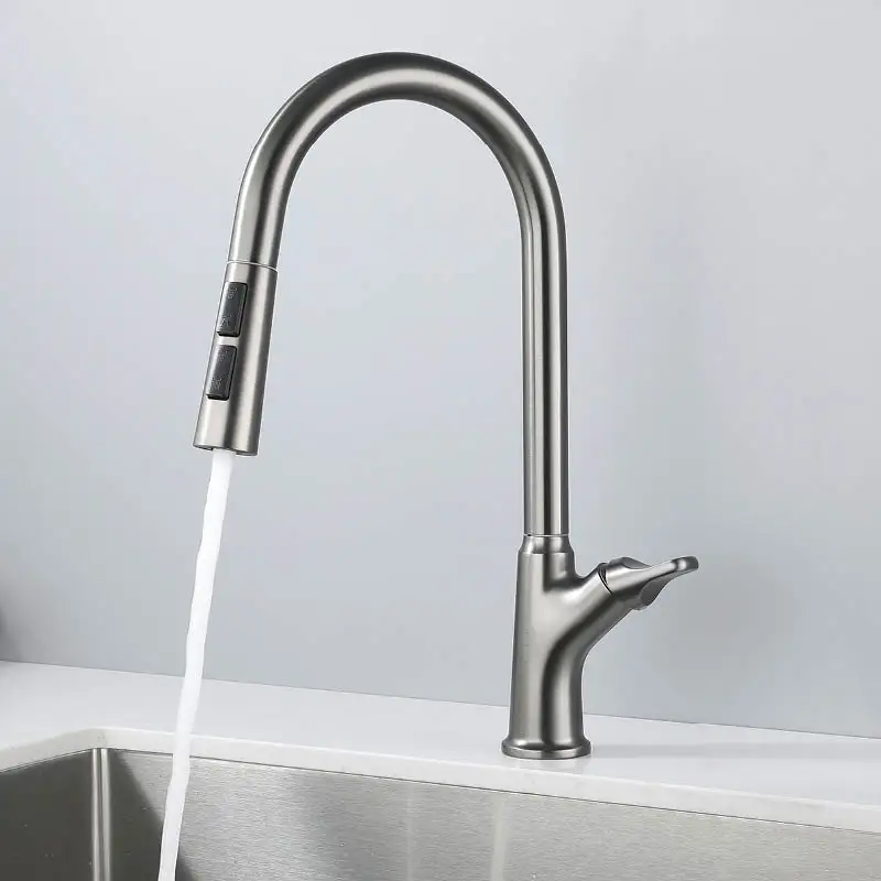 سطح جبل ثقب واحد سحب أسفل بالوعة الحنفيات الحديثة مزدوجة وظيفة بالوعة المطبخ صنبور مقبض واحد الباردة الساخنة خلاط الصنابير رمادي #2