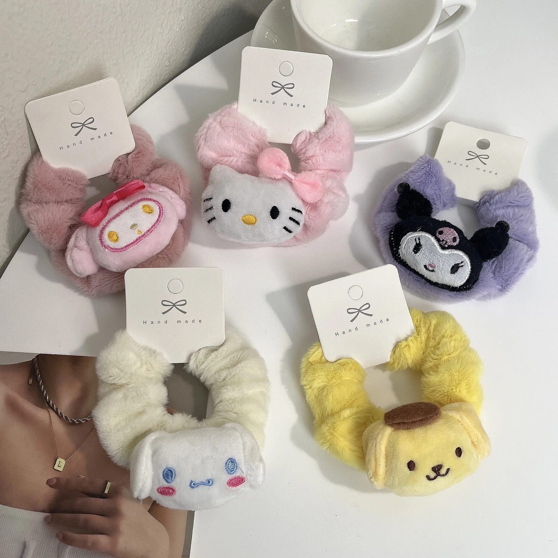 

5PCS Kawaii for HelloKitty Plush Hair Accessories Kuromi Hair Bands High Elastic Headband for Girls Gifts for Kids