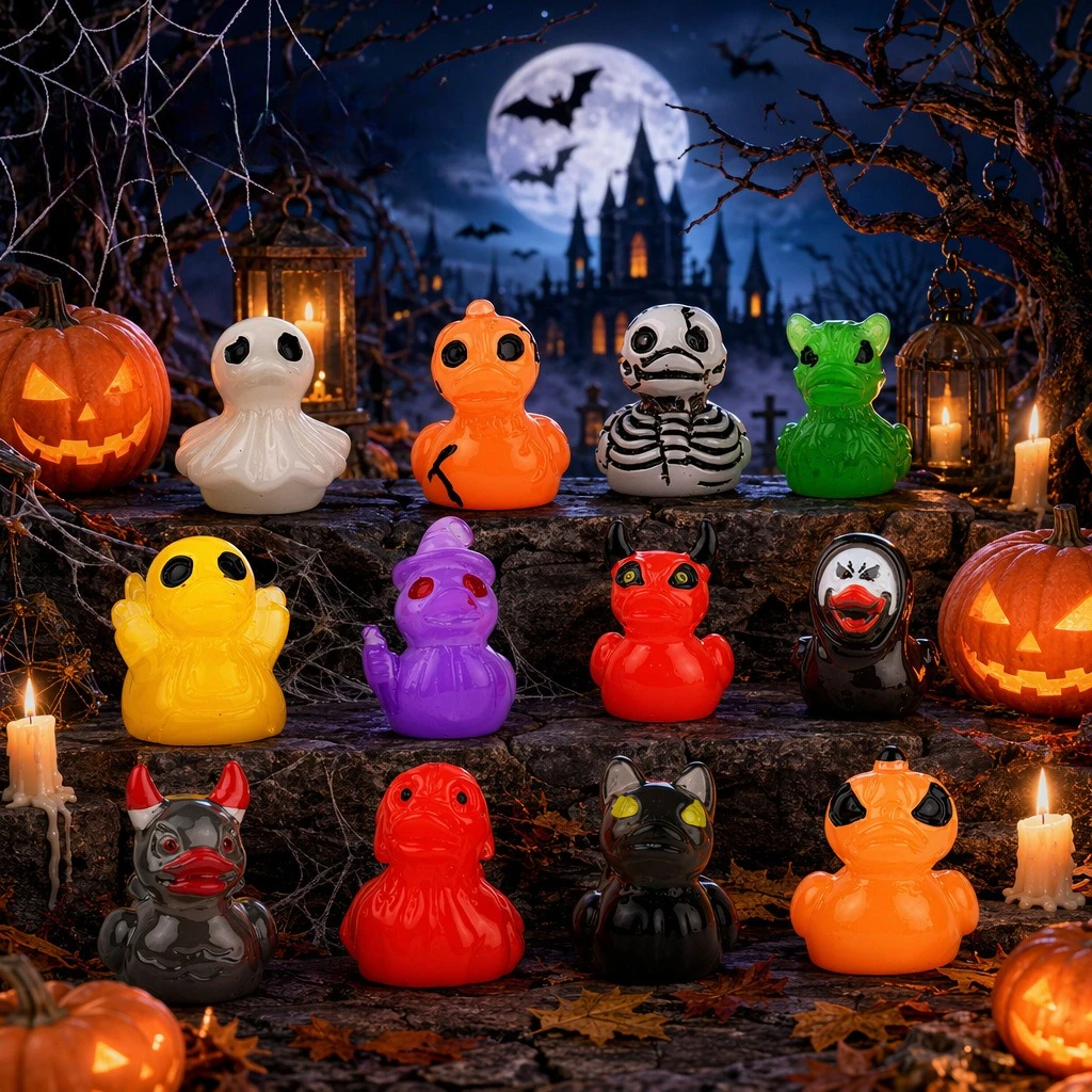 24/12 Pc Luminous ini Resin Ducks Figurines Miniature Christmas Duck Figures for DIY Cake Ornaments Crafts Moss Landscape Decor