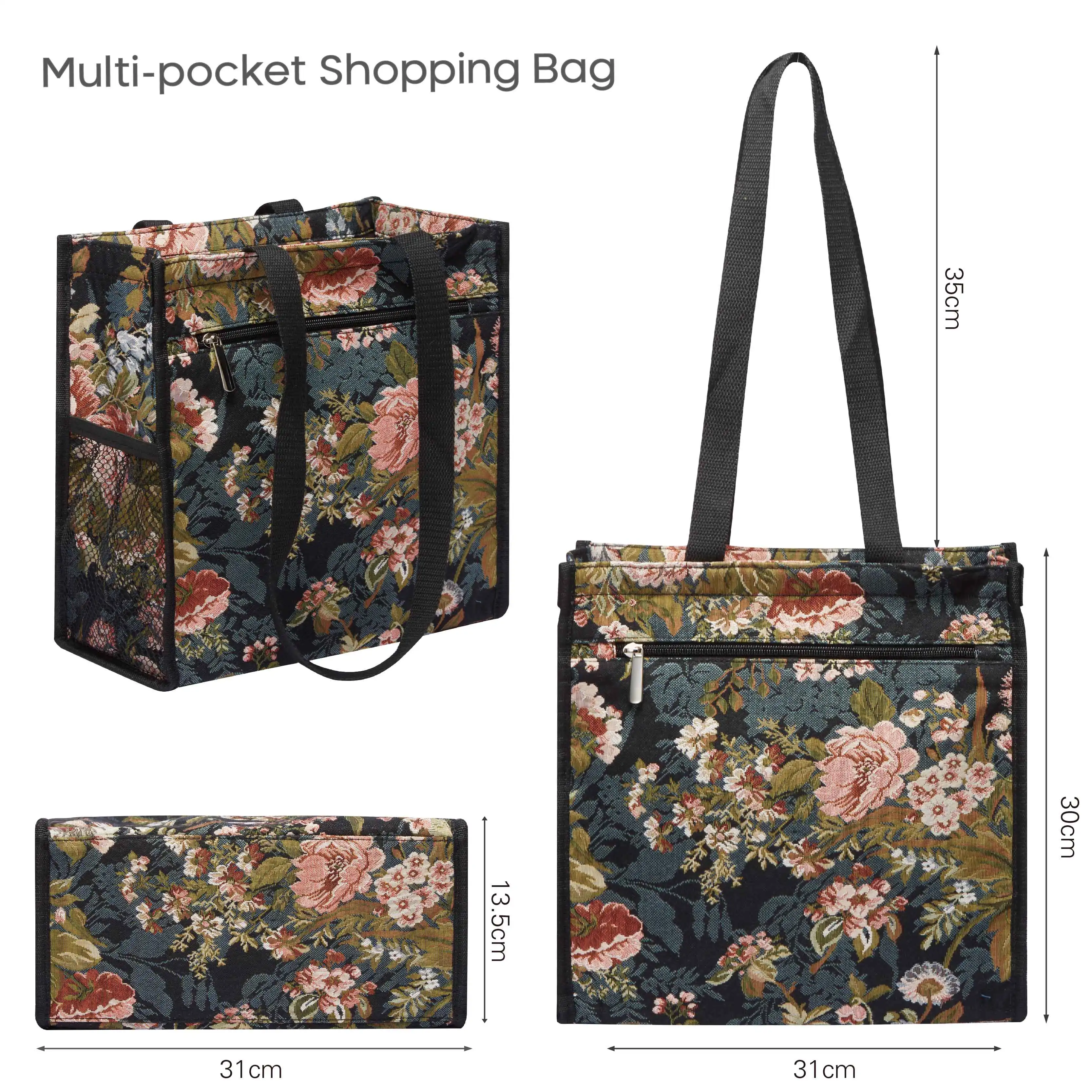 SAJA Women Tote Bag Ladies Shopper Bag Large Capacity Shoulder Bags Handbag Cross Bag Peony Floral Shopping Bag Female Beach Bag