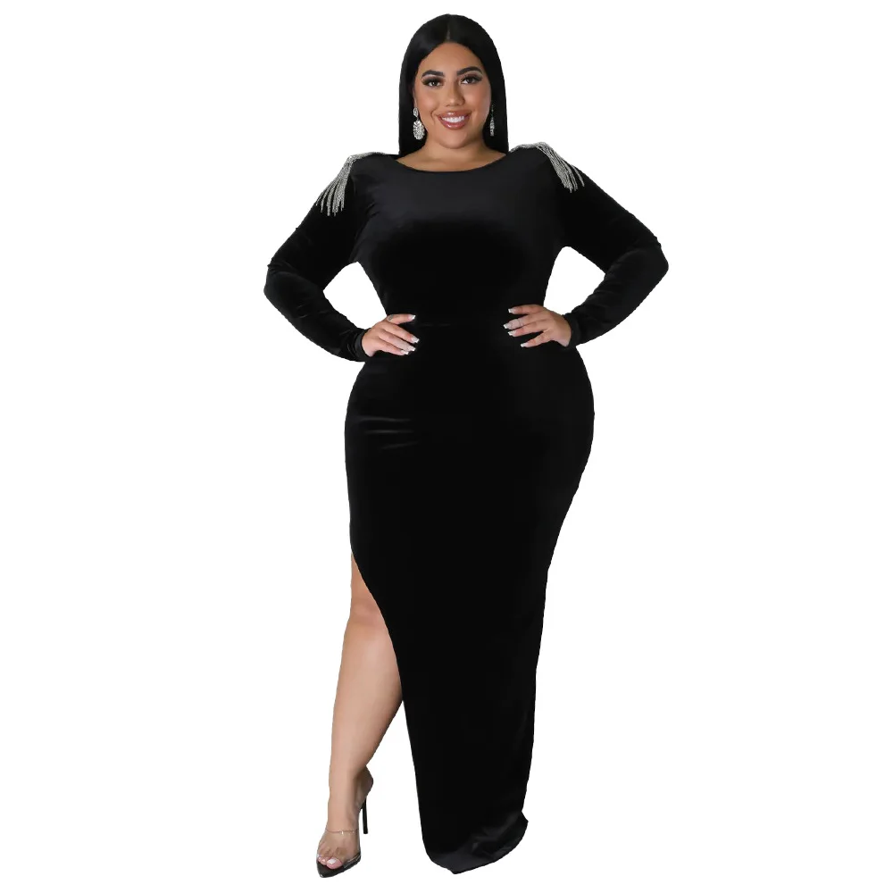 N7711 plus Size Slim-fit Sexy Dress New European American Fashion Elegant Decoration Women's plus Size Dress